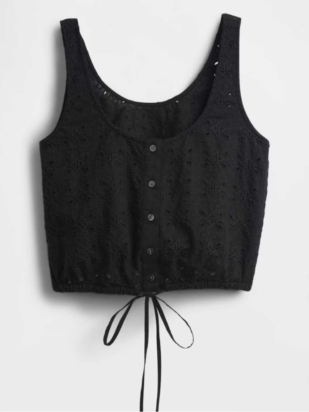 GAP Black Eyelet Button-Front Tie-Hem Camisole Cinched-Hem Crop Top